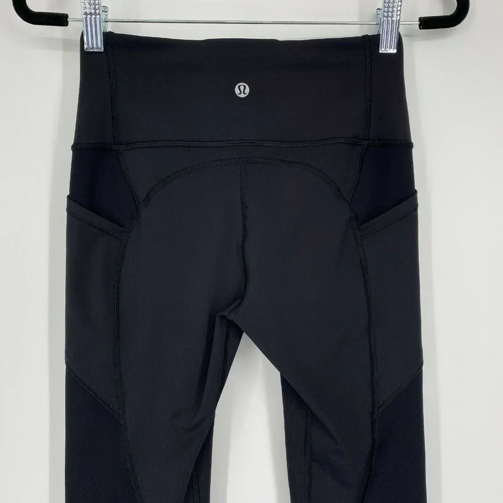 Lululemon All The Right Places Yoga Leggings Size 4 Mid Rise Stretch Crop Black - Picture 5 of 10
